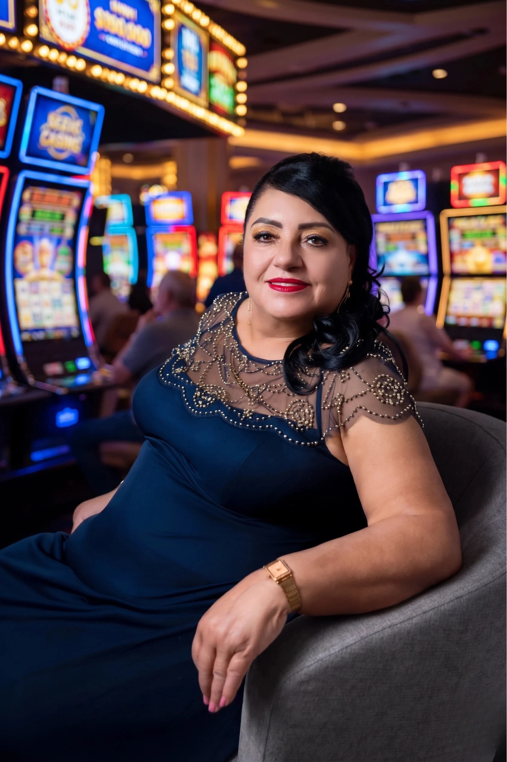 Margarita sentada en temática de casino